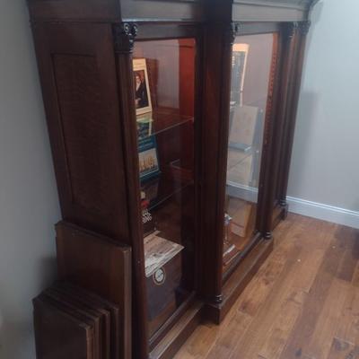 Antique Oak Breakfront Library Cabinet (No Contents)