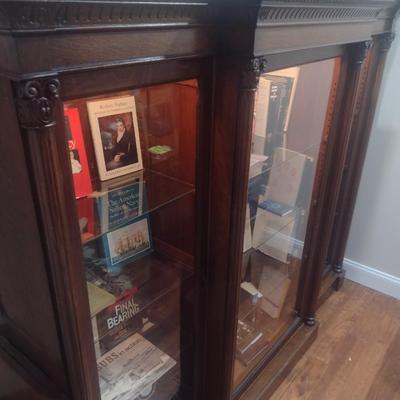 Antique Oak Breakfront Library Cabinet (No Contents)
