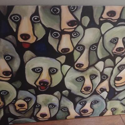 Linda McQuinn Art on Canvas Bear Crowd Local Flat Rock, NC Artist