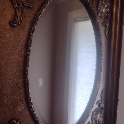 Decorative Frame Panel Wall Mirror with Oval Looking Glass