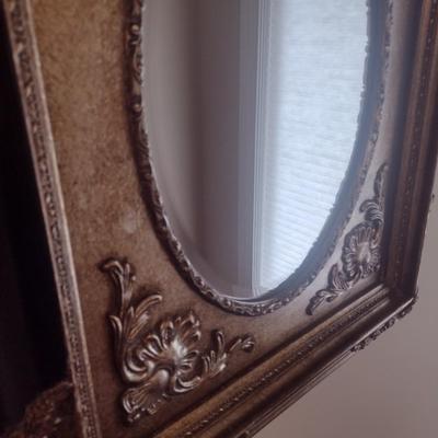Decorative Frame Panel Wall Mirror with Oval Looking Glass