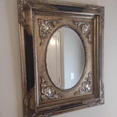 Decorative Frame Panel Wall Mirror with Oval Looking Glass