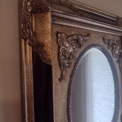 Decorative Frame Panel Wall Mirror with Oval Looking Glass