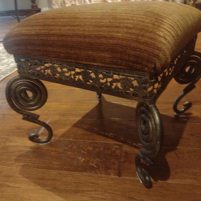 Vintage Metal Framed Upholstered Top Footstool