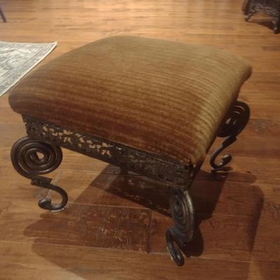 Vintage Metal Framed Upholstered Top Footstool