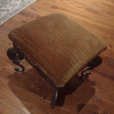 Vintage Metal Framed Upholstered Top Footstool