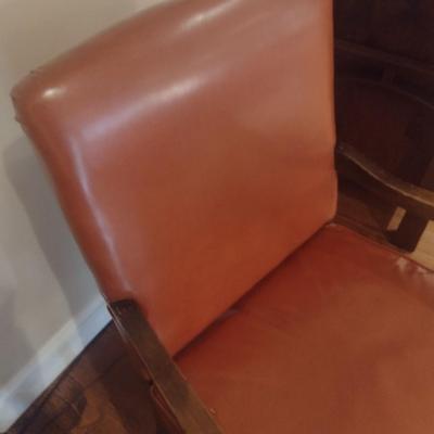 Antique Wood Framed Leather with Brass Tack Armchair