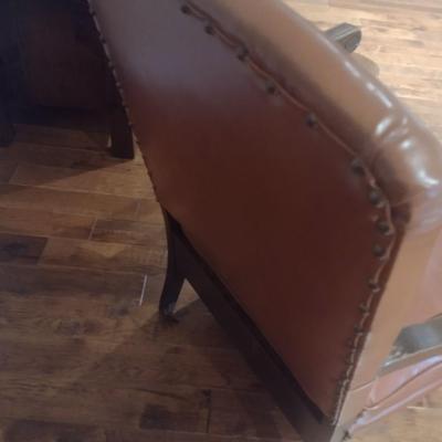 Antique Wood Framed Leather with Brass Tack Armchair