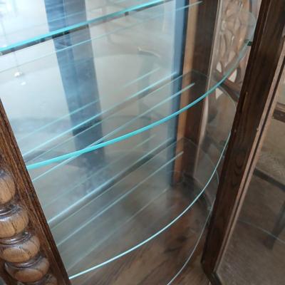 Antique Oak Curio Cabinet – Claw Feet & Spiral Columns - glass shelves - lite up display - Includes key!