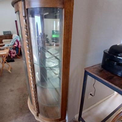 Antique Oak Curio Cabinet – Claw Feet & Spiral Columns - glass shelves - lite up display - Includes key!