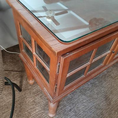 Glass-Top Wooden Console / Display Cabinet with Glass Doors Display Cabinet