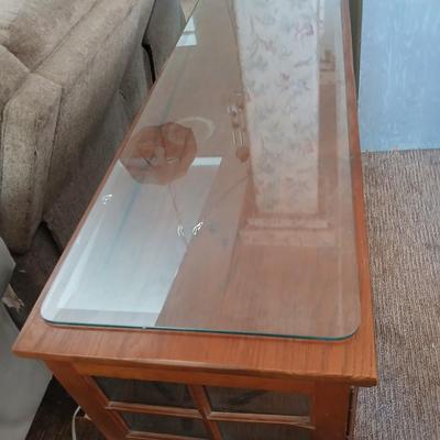 Glass-Top Wooden Console / Display Cabinet with Glass Doors Display Cabinet