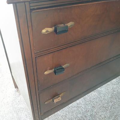 Antique Wooden Walnut Dresser with Ornate carved Mirror Swivel Mirror – 3 Drawers