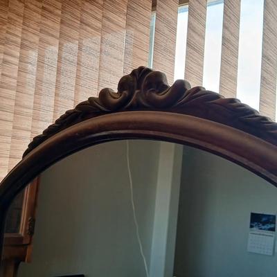 Antique Wooden Walnut Dresser with Ornate carved Mirror Swivel Mirror – 3 Drawers