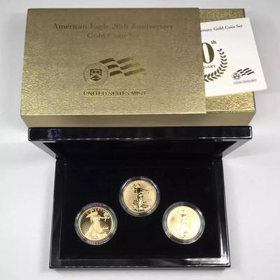 RARE 2006-W 3 oz AMERICAN EAGLE 20TH ANNIVERSARY GOLD 3 Coin Set w COA Box