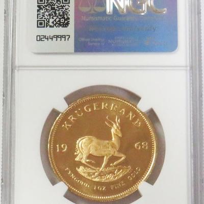 1968 GOLD SOUTH AFRICA FROSTED REVERSE KRUGERRAND 1oz NGC PROOF 66