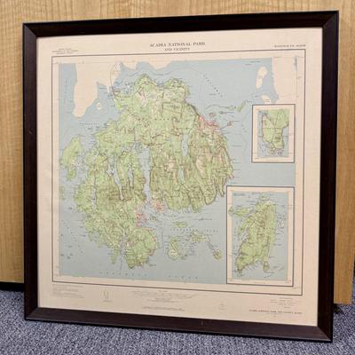Acadia National Park Vintage Map - Framed