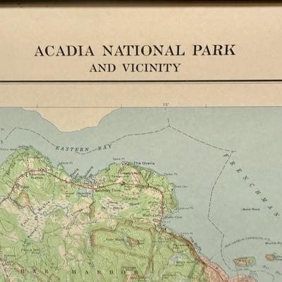 Acadia National Park Vintage Map - Framed