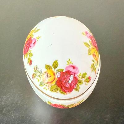 Vintage Ceramic Egg Trinket BoxCountry Rose Floral