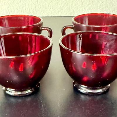 Vintage Anchor Hocking Royal Ruby Red and Forest Green Depression Glass Cups Set of 8