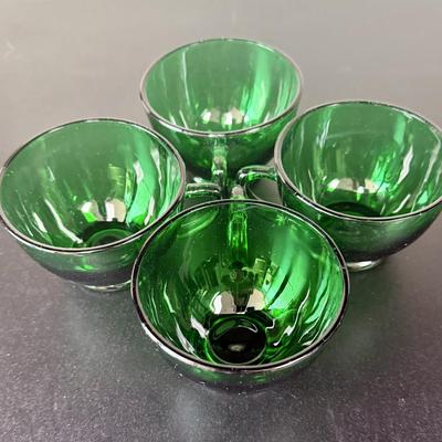 Vintage Anchor Hocking Royal Ruby Red and Forest Green Depression Glass Cups Set of 8