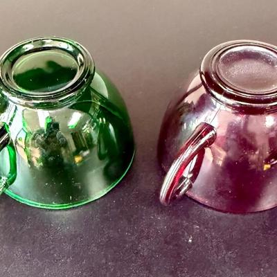 Vintage Anchor Hocking Royal Ruby Red and Forest Green Depression Glass Cups Set of 8