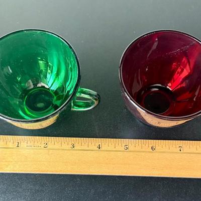 Vintage Anchor Hocking Royal Ruby Red and Forest Green Depression Glass Cups Set of 8