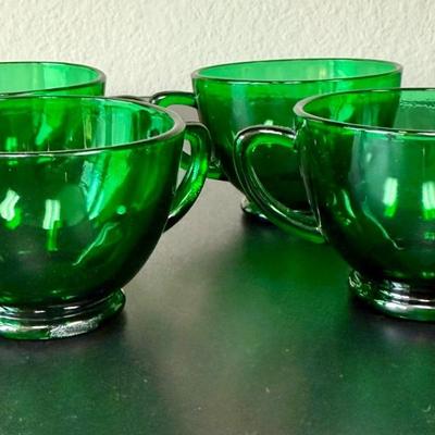 Vintage Anchor Hocking Royal Ruby Red and Forest Green Depression Glass Cups Set of 8