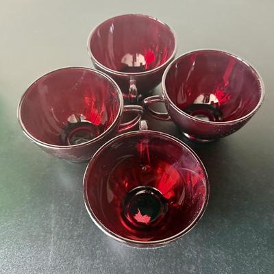 Vintage Anchor Hocking Royal Ruby Red and Forest Green Depression Glass Cups Set of 8