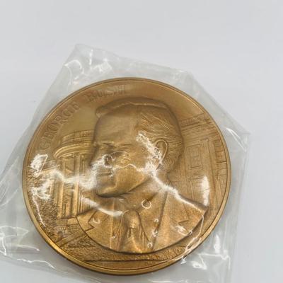 LOT 298: Collection of Six (6) Bronze Medals/Tokens - Dwight Eisenhower (2), George Bush, Robert F Kennedy, Nelson Rockefeller, and...