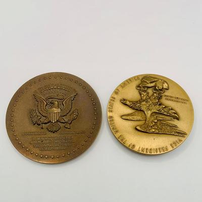 LOT 298: Collection of Six (6) Bronze Medals/Tokens - Dwight Eisenhower (2), George Bush, Robert F Kennedy, Nelson Rockefeller, and...