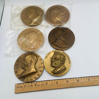 LOT 298: Collection of Six (6) Bronze Medals/Tokens - Dwight Eisenhower (2), George Bush, Robert F Kennedy, Nelson Rockefeller, and...