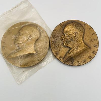 LOT 298: Collection of Six (6) Bronze Medals/Tokens - Dwight Eisenhower (2), George Bush, Robert F Kennedy, Nelson Rockefeller, and...