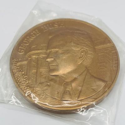 LOT 298: Collection of Six (6) Bronze Medals/Tokens - Dwight Eisenhower (2), George Bush, Robert F Kennedy, Nelson Rockefeller, and...