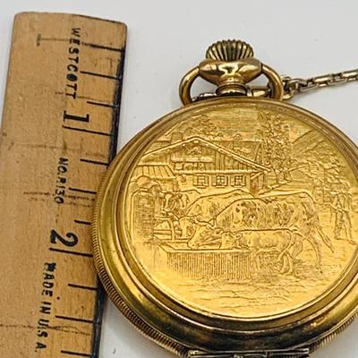 LOT 299: Vintage Arnex Swiss Pocket Watch with Chain