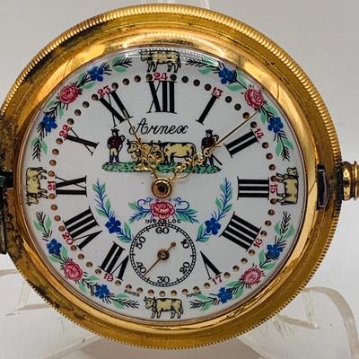 LOT 299: Vintage Arnex Swiss Pocket Watch with Chain