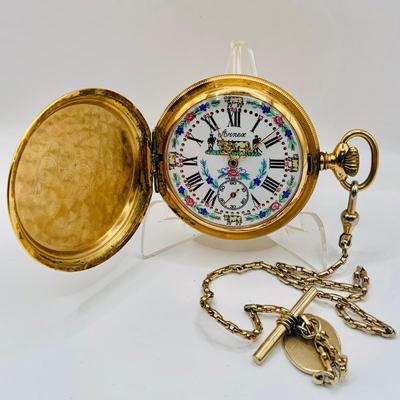 LOT 299: Vintage Arnex Swiss Pocket Watch with Chain