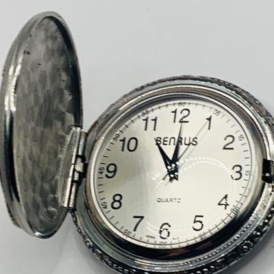 LOT 300: Collection of Vintage Pockets Watches by Benus, Rene Pavot, & Majestron and Vintage Large Sportsman Lighter from Japan