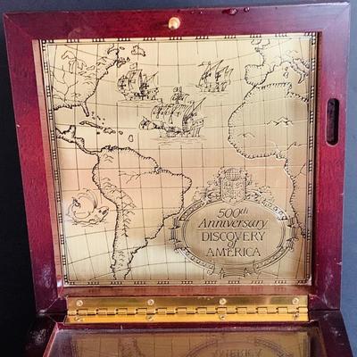 LOT 307: Franklin Mint Christopher Columbus 500 Anniversary Chronometer and Bronze Columbus Medal