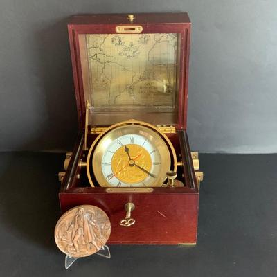 LOT 307: Franklin Mint Christopher Columbus 500 Anniversary Chronometer and Bronze Columbus Medal