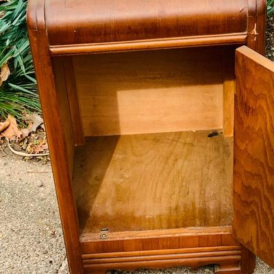 LOT 319: Art Deco Waterfall Style Wooden Night Stand/ Side Table and Vintage Anniversary Clock