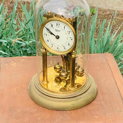 LOT 319: Art Deco Waterfall Style Wooden Night Stand/ Side Table and Vintage Anniversary Clock