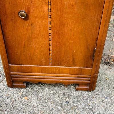 LOT 319: Art Deco Waterfall Style Wooden Night Stand/ Side Table and Vintage Anniversary Clock