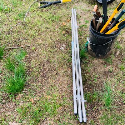 LOT 321: Lawn Care Tool and Supplies Including a Parkside Model PMH 2400 A2 Electric Chipper/Shredder, Metal Trash Can with Lid Tools and...