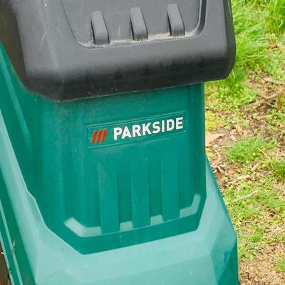 LOT 321: Lawn Care Tool and Supplies Including a Parkside Model PMH 2400 A2 Electric Chipper/Shredder, Metal Trash Can with Lid Tools and...