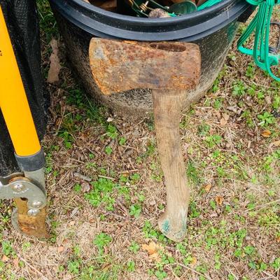 LOT 321: Lawn Care Tool and Supplies Including a Parkside Model PMH 2400 A2 Electric Chipper/Shredder, Metal Trash Can with Lid Tools and...