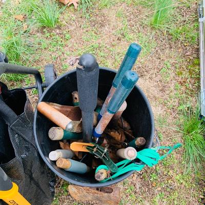 LOT 321: Lawn Care Tool and Supplies Including a Parkside Model PMH 2400 A2 Electric Chipper/Shredder, Metal Trash Can with Lid Tools and...