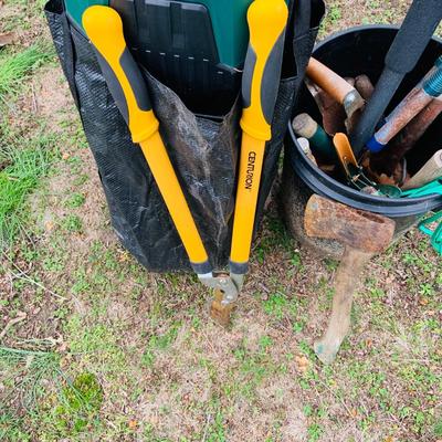 LOT 321: Lawn Care Tool and Supplies Including a Parkside Model PMH 2400 A2 Electric Chipper/Shredder, Metal Trash Can with Lid Tools and...