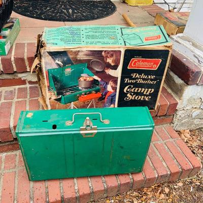 LOT 323: Coleman Camping Stoves and Oven and Other Camping Tools