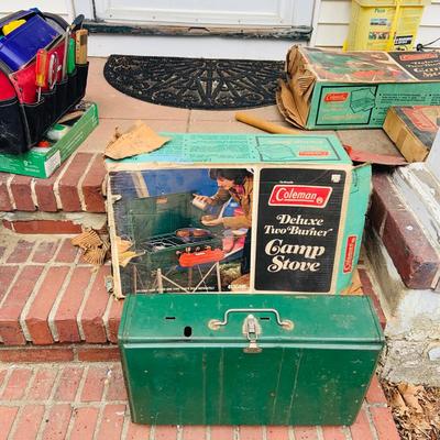 LOT 323: Coleman Camping Stoves and Oven and Other Camping Tools